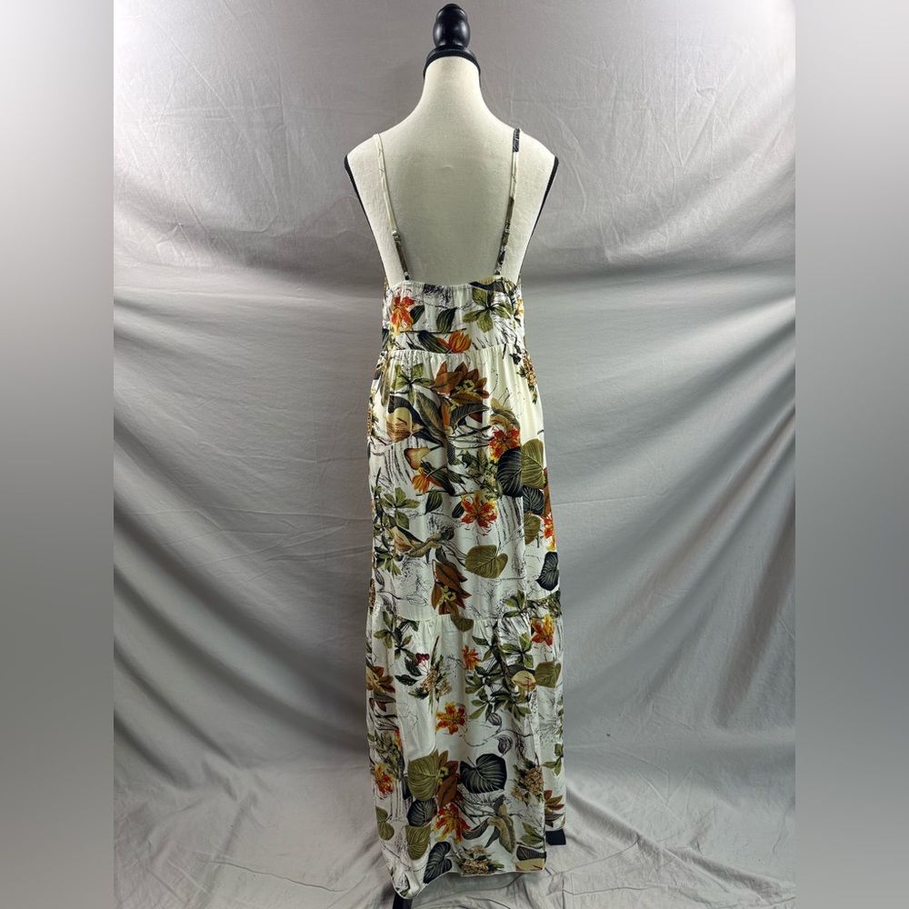 Boho Plant Printed Ruffle Hem Spaghetti Strap Dress Maxi - Picture 9 of 9